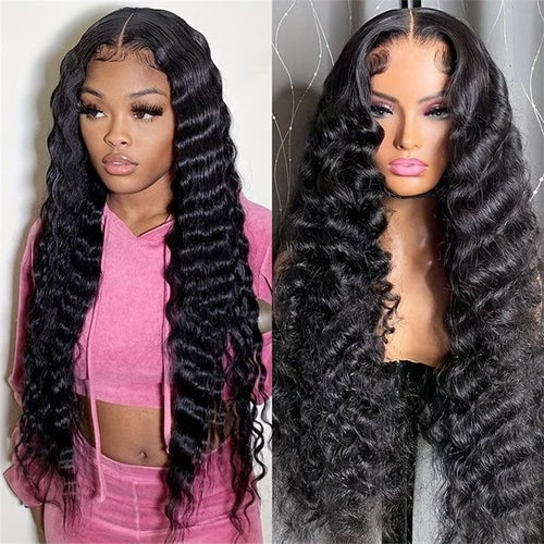 Deep Wave Lace Front Wig Human Hair Density 13x4 Loose Deep Wave HD Lace Front Wig Black Female