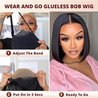 Transparent Lace Front Bob Feint No Glue Wearable Natural Human Hair Wig